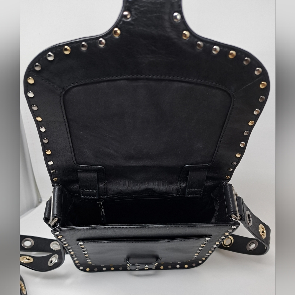 Rebecca Minkoff Midnighter Black Leather Crossbody Messenger Bag Metal Studs - Picture 12 of 15